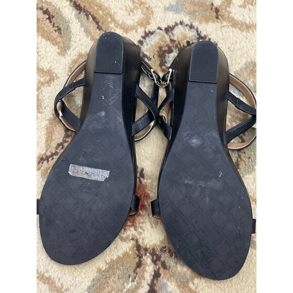 Vionic Cali Wedge Sandals Size 10 Black Leather Strappy - Picture 4 of 11